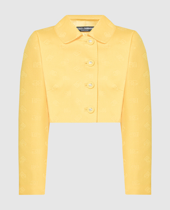 Yellow cropped jacket with silk logo pattern