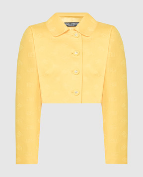 Dolce&Gabbana Желтый укороченный пиджак с шелком в логотип шаблон. F26DHTHJMOW