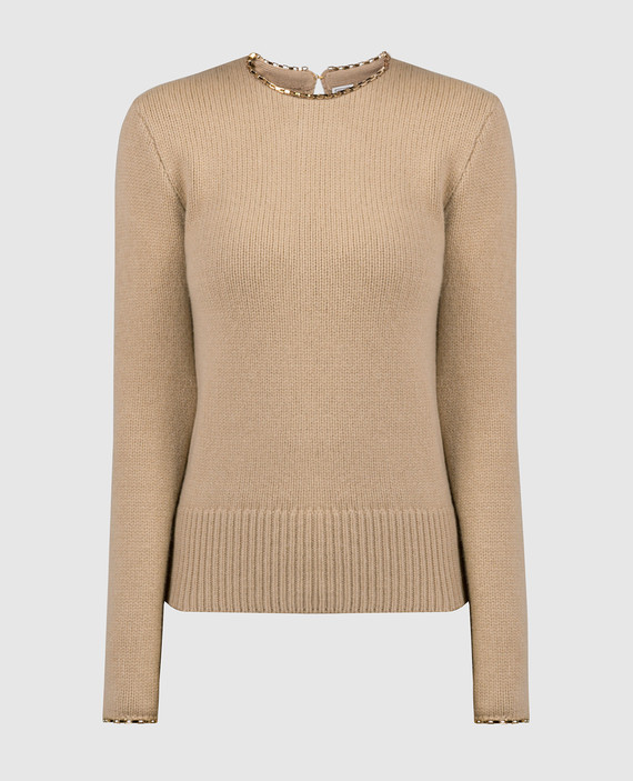 Brown wool and cashmere chain jumper