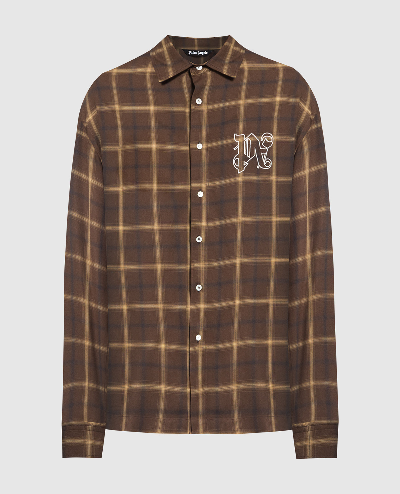 Brown checked shirt with monogram