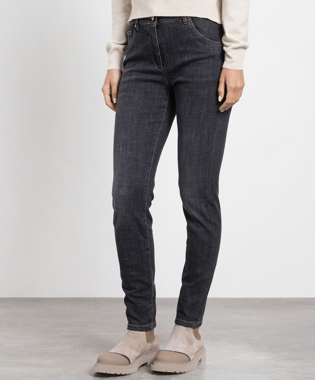 Brunello Cucinelli Black skinny jeans with monil chain MP065P5679 image 3