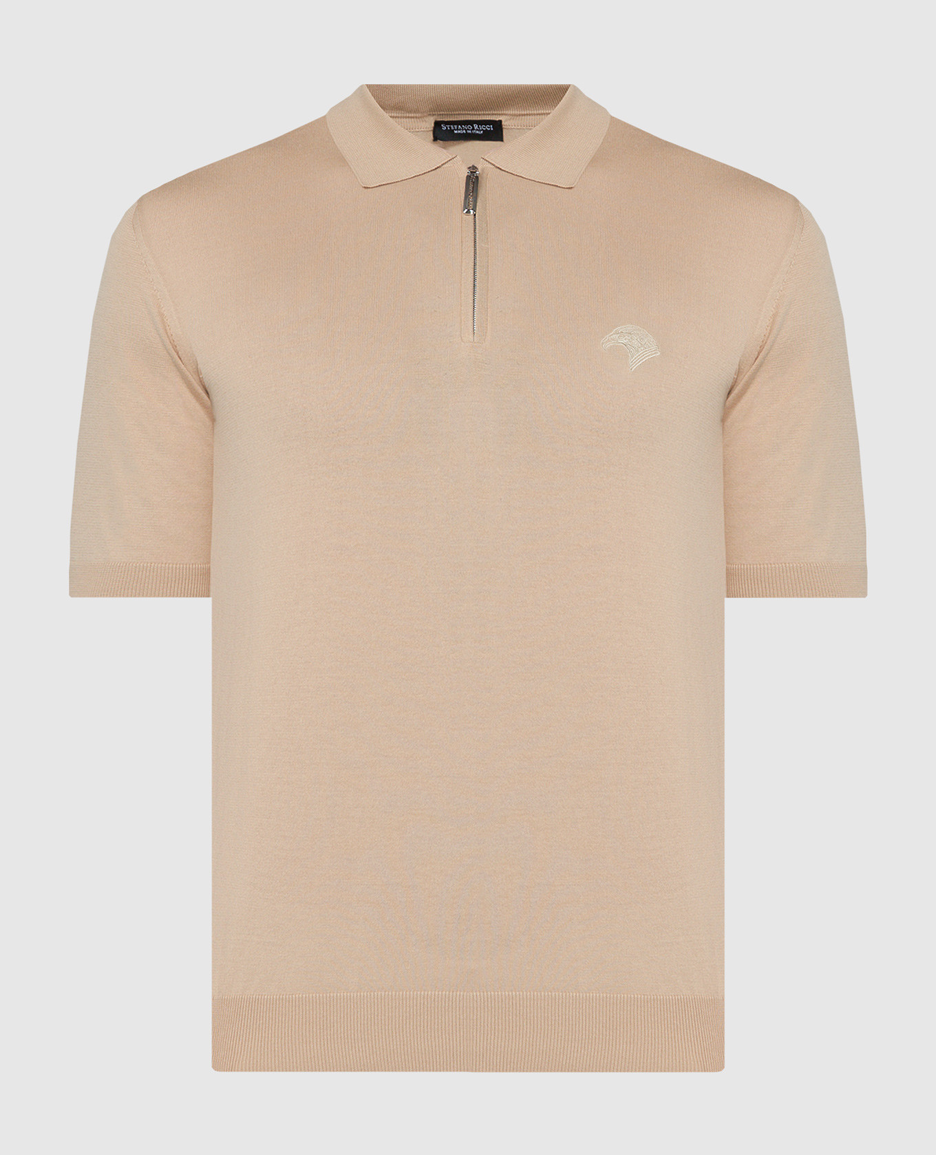 Beige polo with logo emblem embroidery