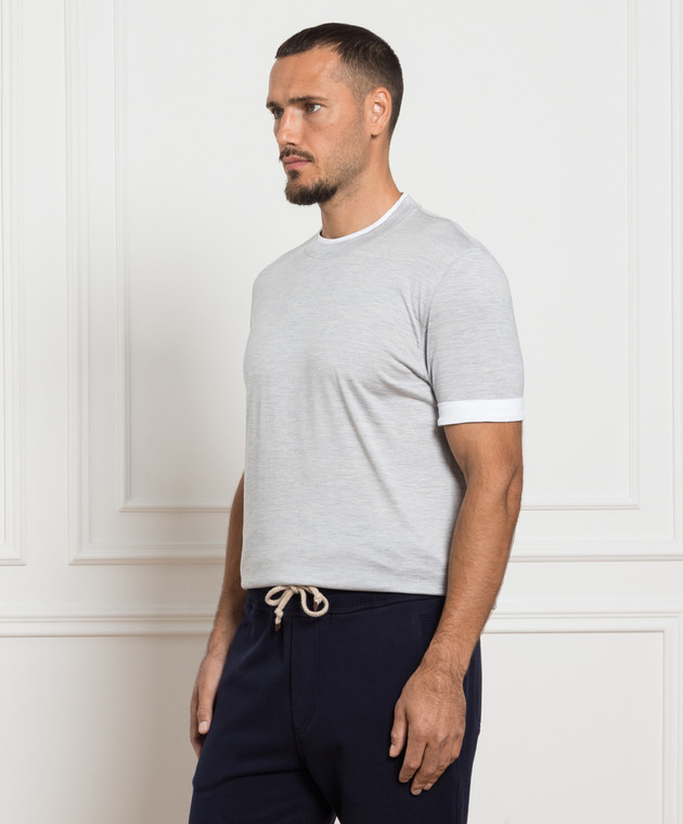 Brunello Cucinelli Серая меланжевая футболка с эффектом наложения слоев MTS377427 изображение 3