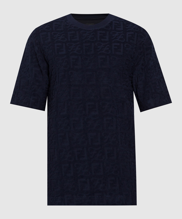 Fendi Темно-синя футболка в логотип візерунок FY0936A9RK