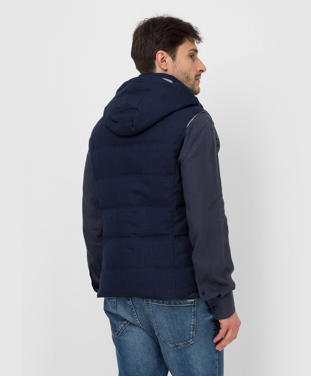 Brunello Cucinelli Пуховий жилет із вовни, льону та шовку в клітку MW4761716 зображення 4