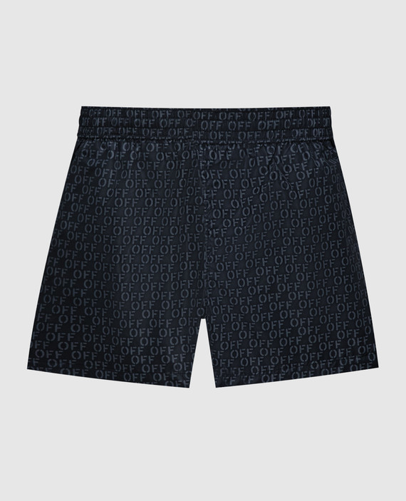 Black swim shorts with logo pattern
