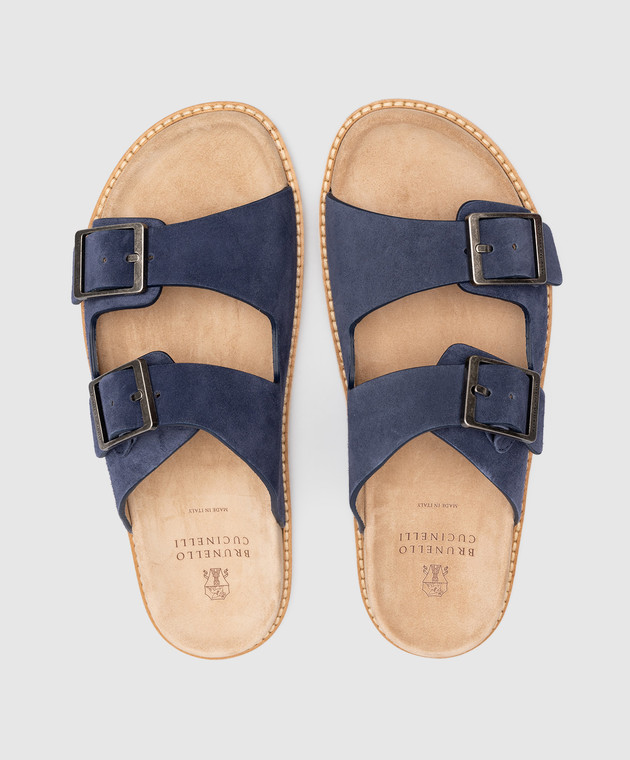 Brunello Cucinelli Сині замшеві шльопанці MZUSILY235 зображення 4