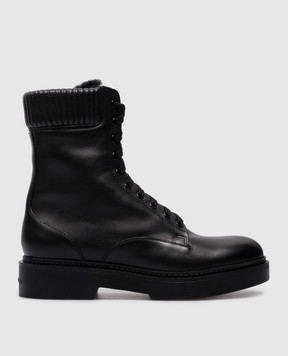 Santoni Черные кожаные ботинки на меху с фактурным логотипом WTHW59511SMOALGA
