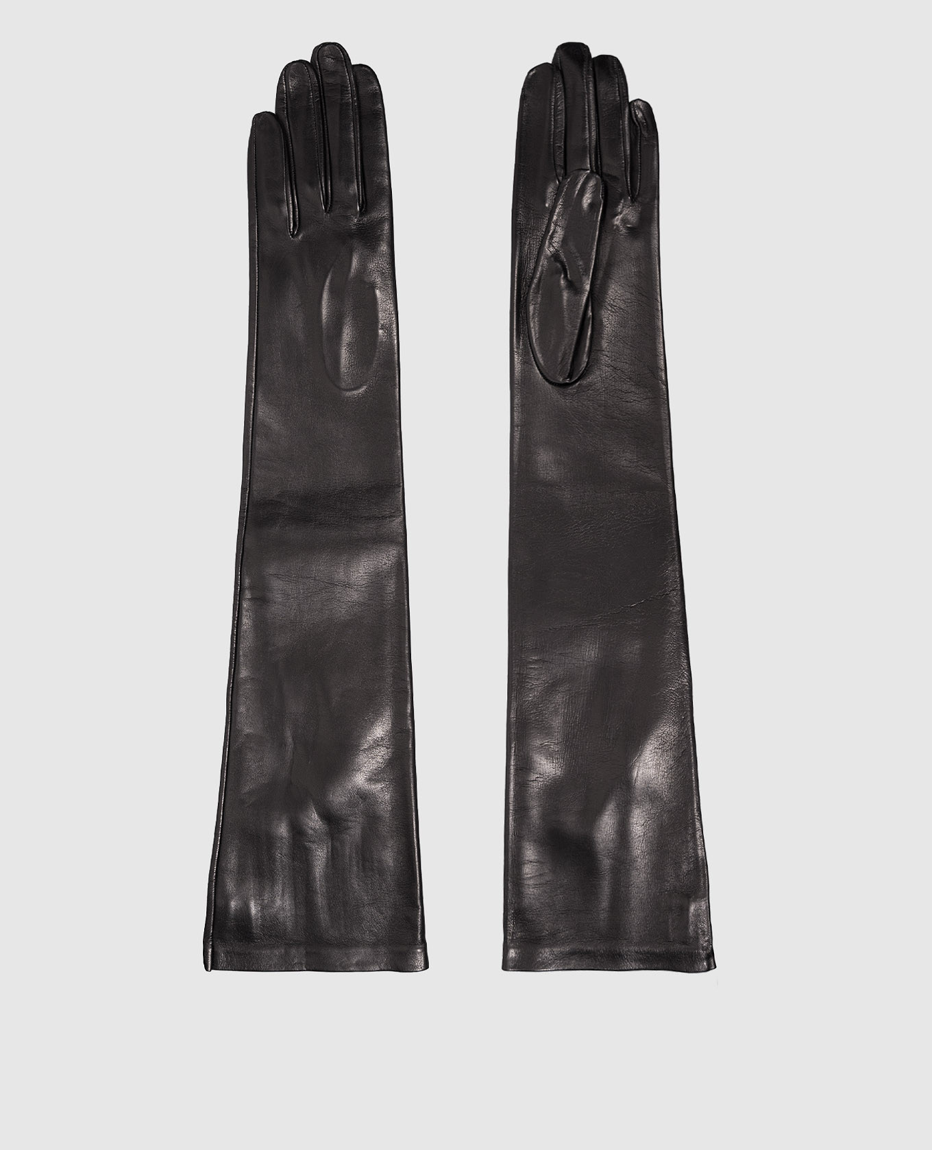 Черные кожаные удлиненные перчатки