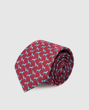 Stefano Ricci Детский бордовый шелковый набор из галстука и платка-паше в узор YDHNG300