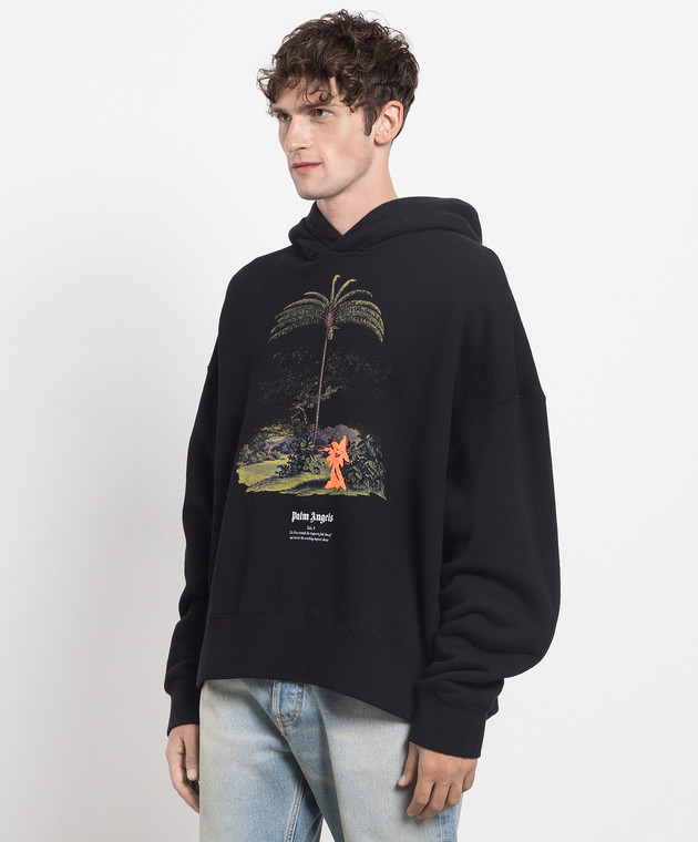 Palm Angels Black hoodie with Enzo from the tropics print PMBB138E23FLE001 image 3