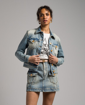 Balmain Блакитна джинсова куртка з ефектом потертості CF1TC130DE04
