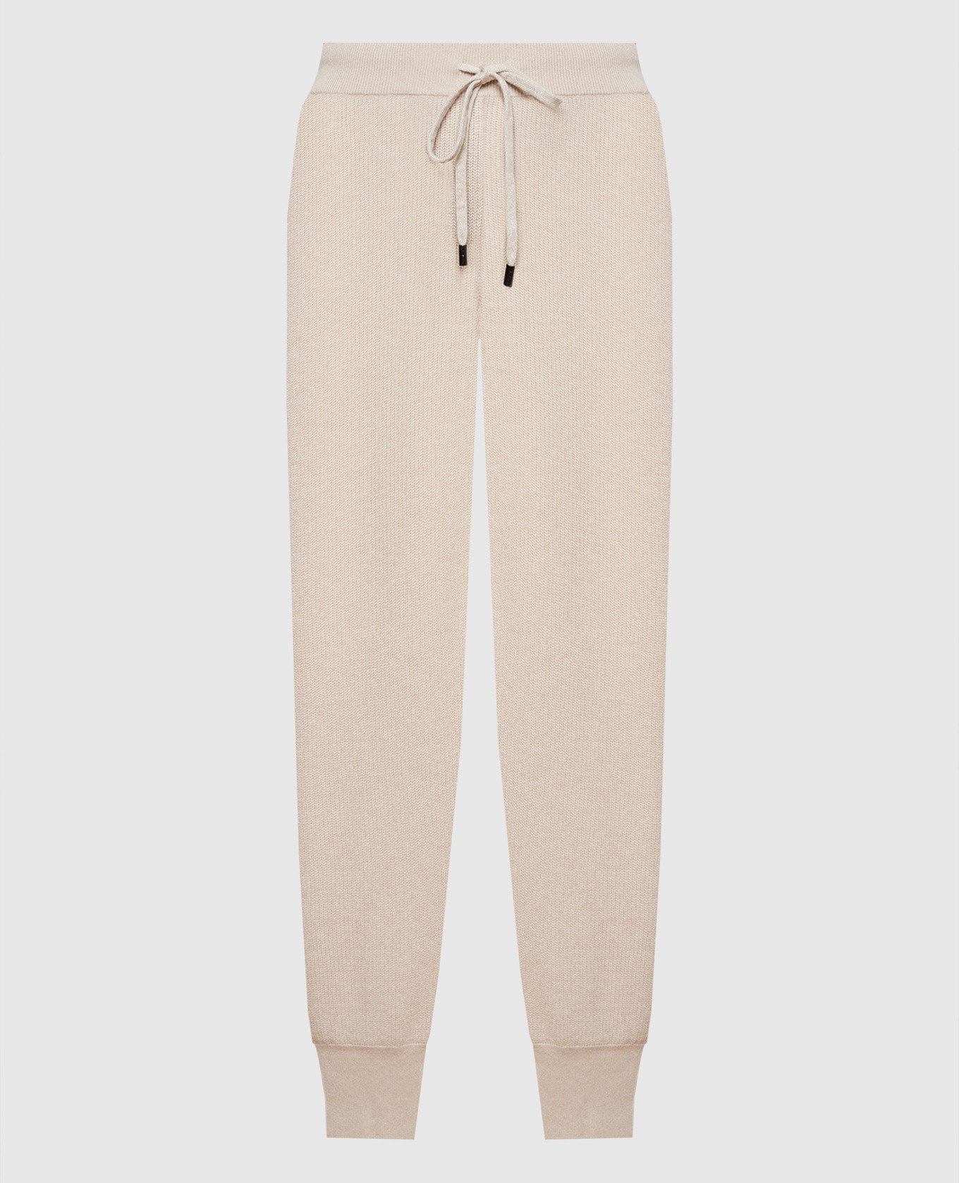 Beige wool, silk and cashmere joggers with monil chain