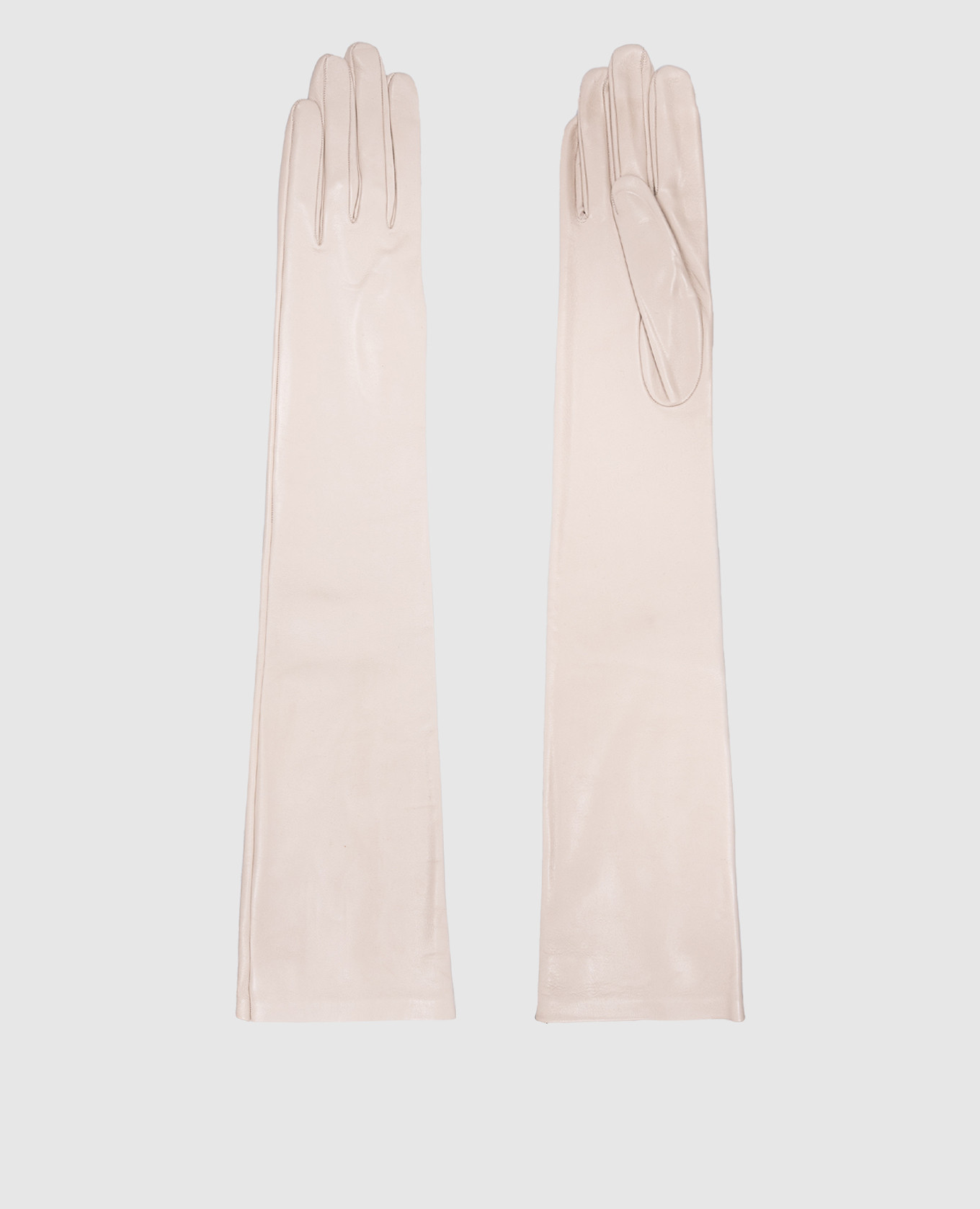 Beige leather elongated gloves