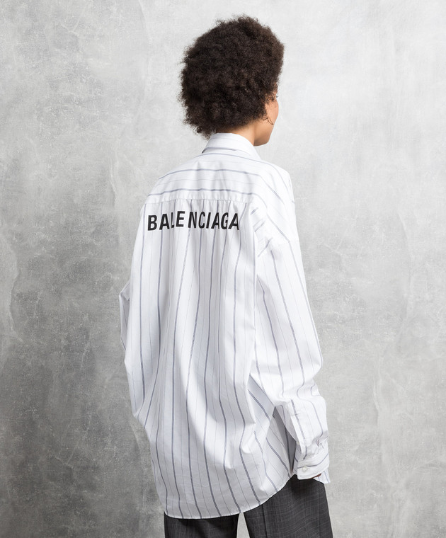 Balenciaga Белая рубашка в полоску с логотипом 725395TOM06 изображение 4
