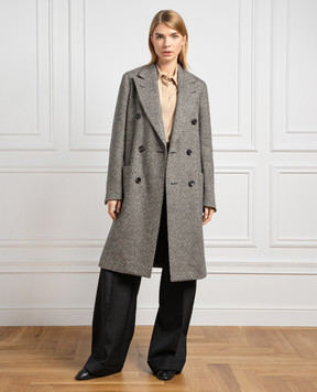Loro Piana Серое двубортное пальто из льна и кашемира в узор FAN1335