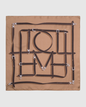 Toteme Коричневый платок из шелка с принтом логотипа. 241WSC1055FB0146