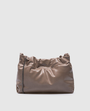 Brunello Cucinelli Коричнева шкіряна лакована сумка Soft з тисненням логотипа MBNKD2570