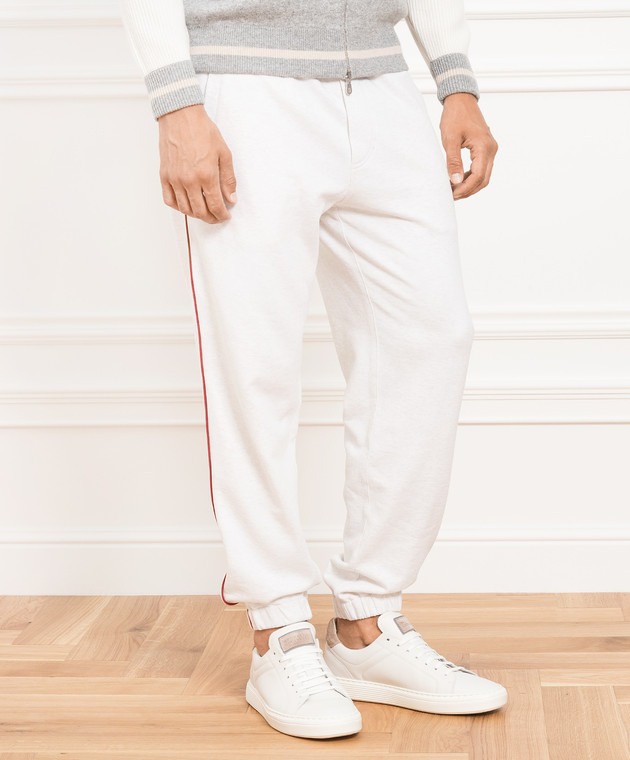 Brunello Cucinelli Светло-серые джоггеры с лампасами MTU143374G изображение 3