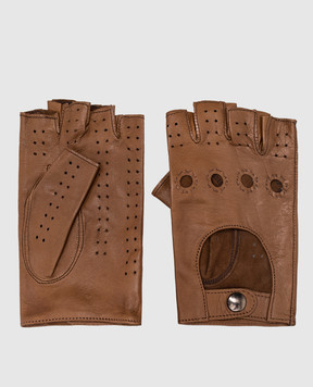 Caridei Коричневые кожаные перчатки-митенки 14021
