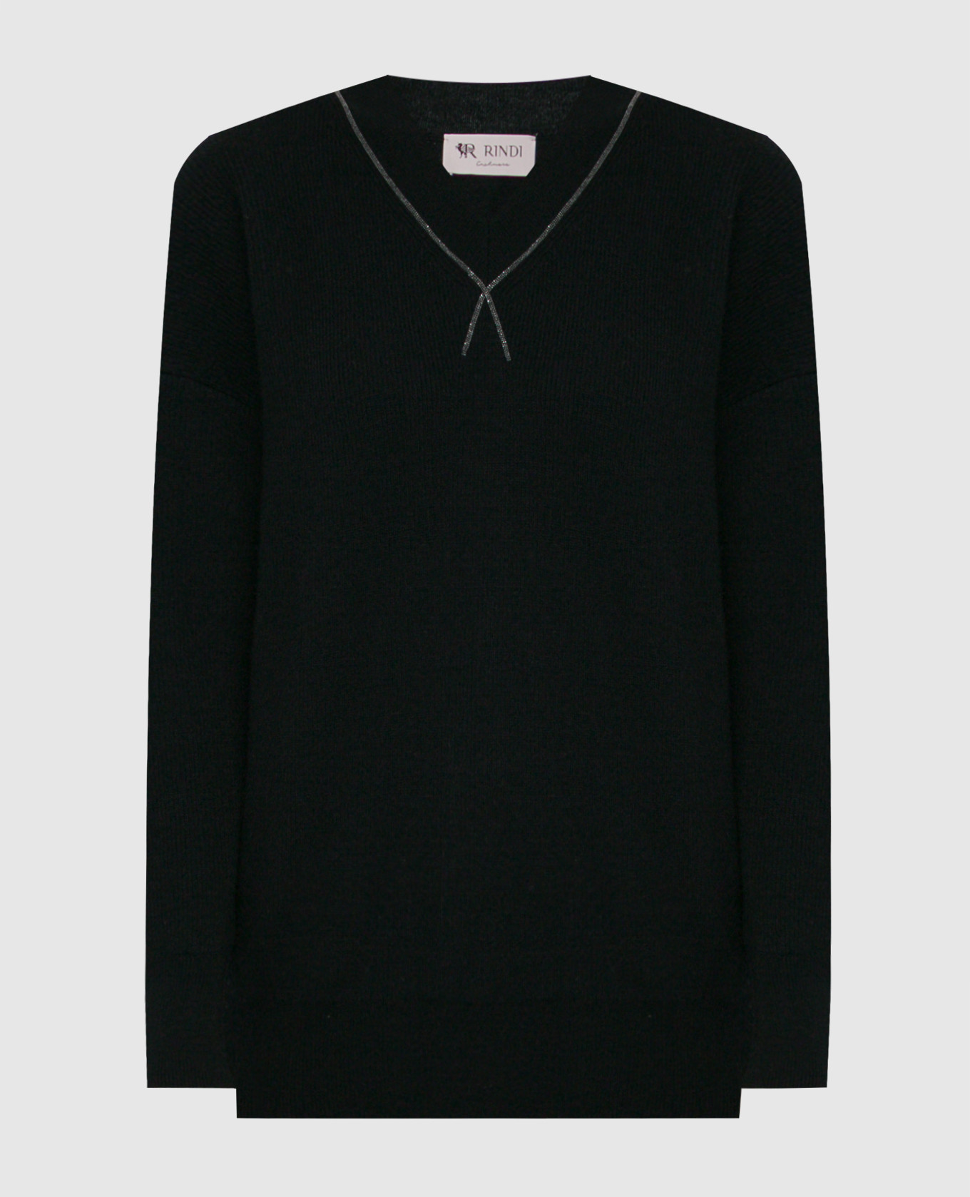 Black wool and cashmere pullover with monil chain
