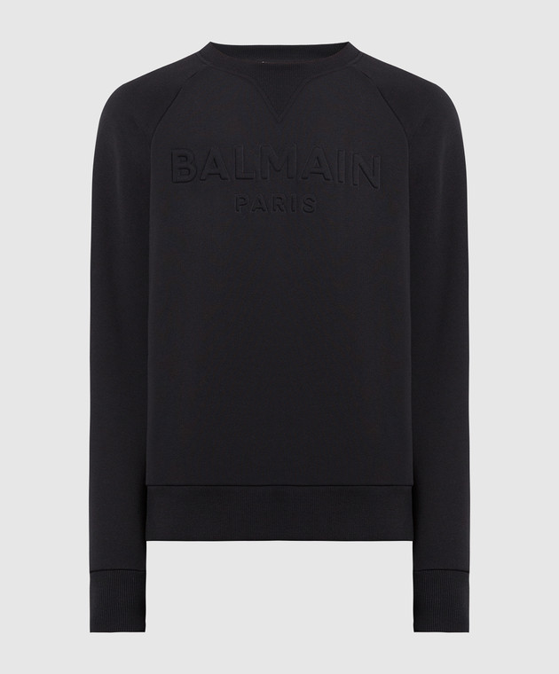 Balmain Black sweatshirt with textured logo AH1JQ005BB20