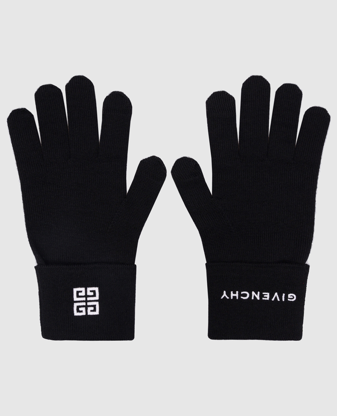 Черные перчатки из шерсти с контрастной вышивкой логотипа