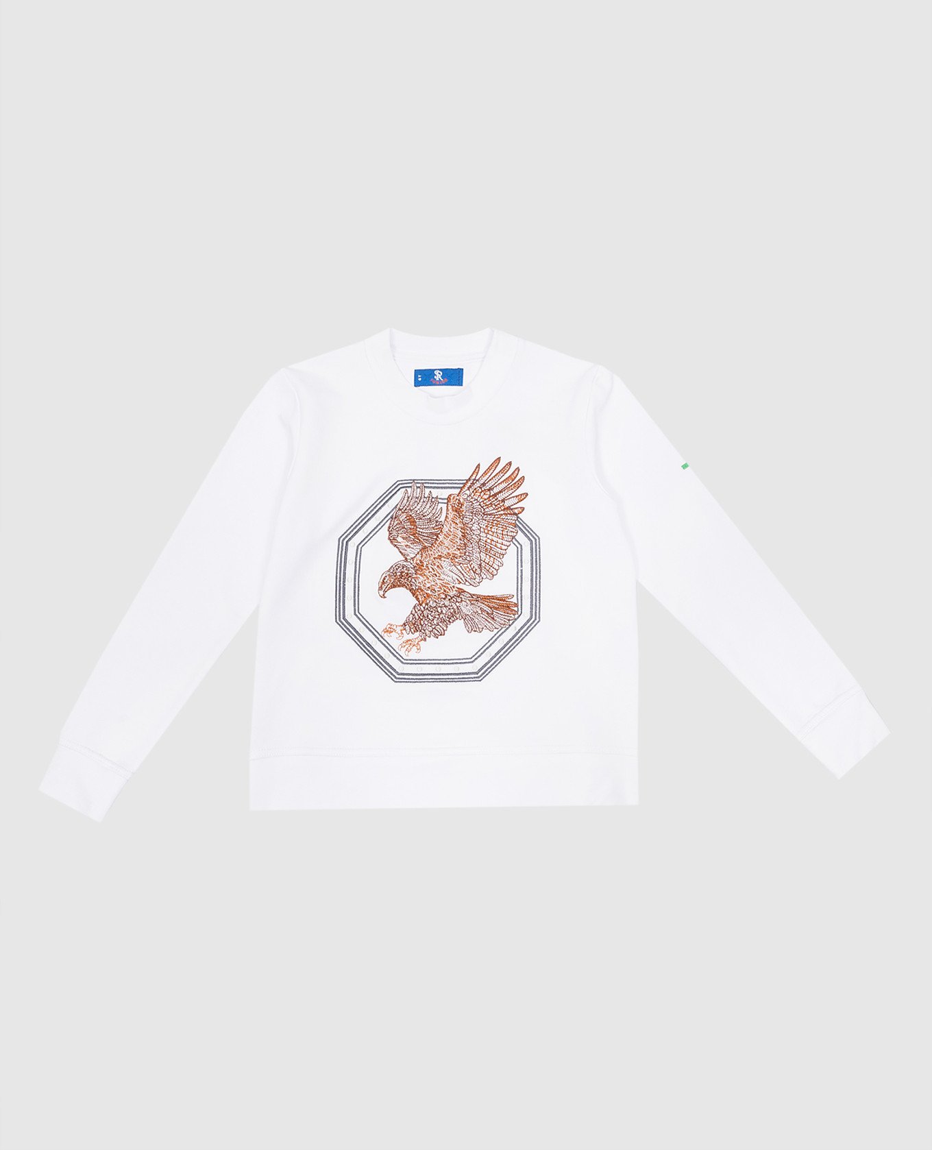 Children's white sweatshirt with embroidered logo emblem in the form of an eagle