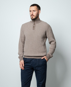 Cashmere&Whiskey Коричневий джемпер з вовни та кашеміру в смужку PL104