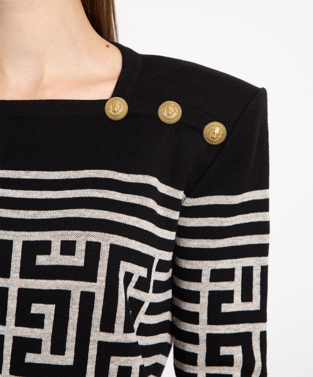 Balmain Black wool and linen jumper in a monogram pattern AF1KK002KD54 изображение 5