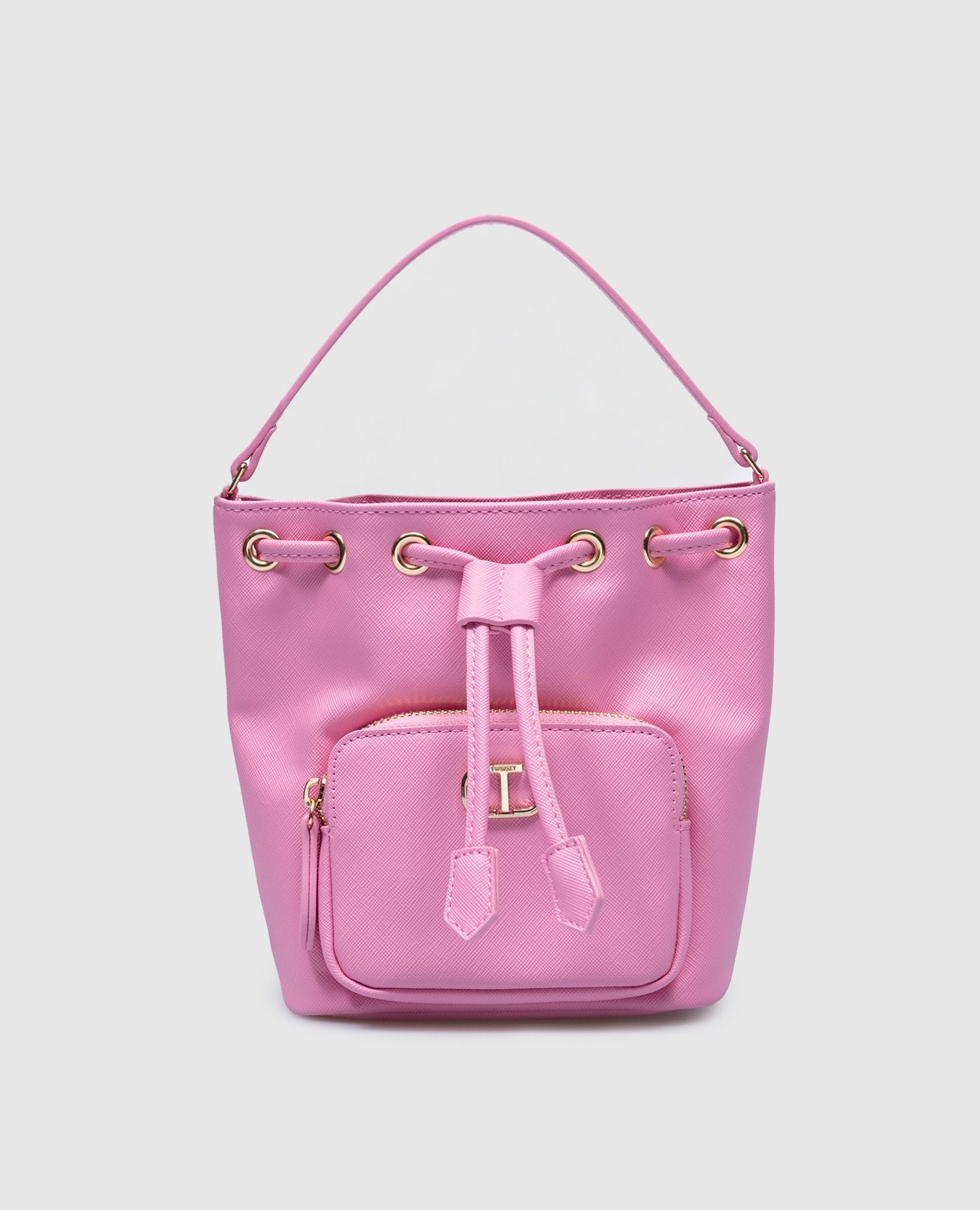 Розовая сумка-кисет с металлическим логотипом Oval T