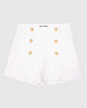 Elegant White High Waisted Gold Button Detailed Shorts