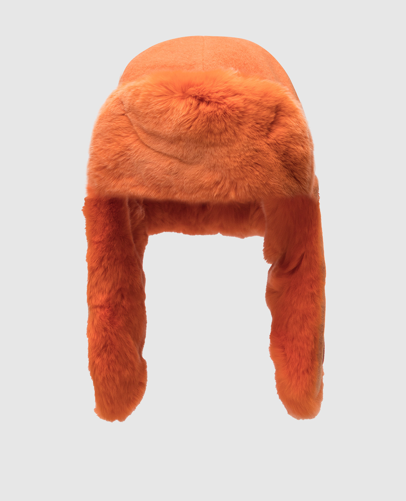Детская оранжевая шапка с мехом кролика