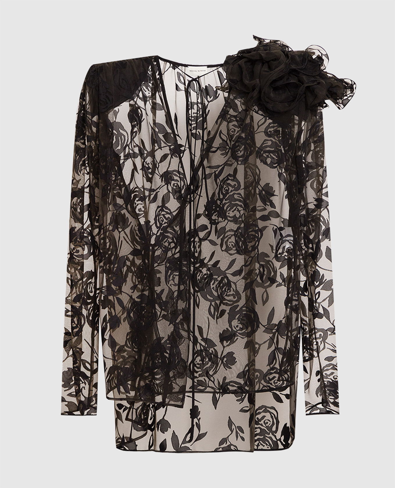 

Блуза цвета хаки в цветочный принт., Блузы