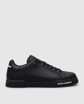 Dolce&Gabbana Черные кожаные кроссовки Portofino с контрастным фактурным логотипом CS2213AA335