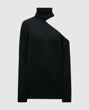 Nensi Dojaka Черный свитер из шерсти и кашемира с фигурным вырезом NDAW23KT037