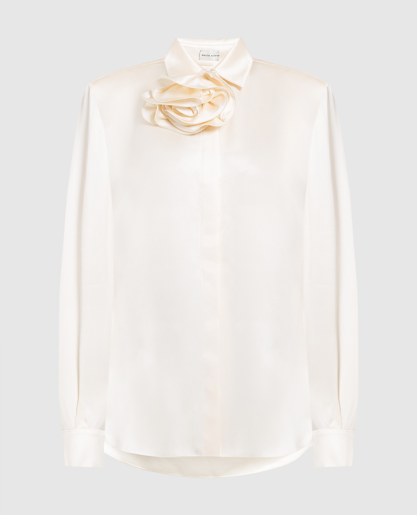 

Бежевая блуза из шелка с брошью, Бежевый, Блузы