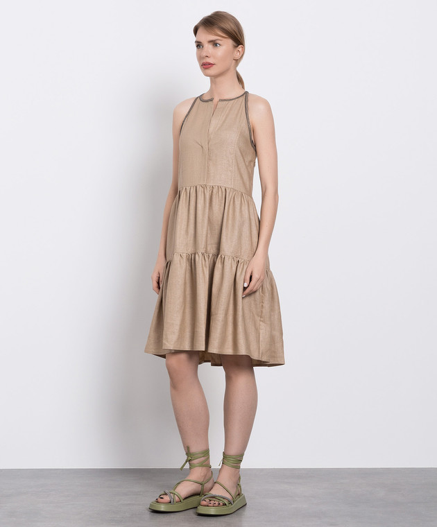 Brunello Cucinelli Бежева сукня з ланцюжками з еколатуні MH135A4884 зображення 3
