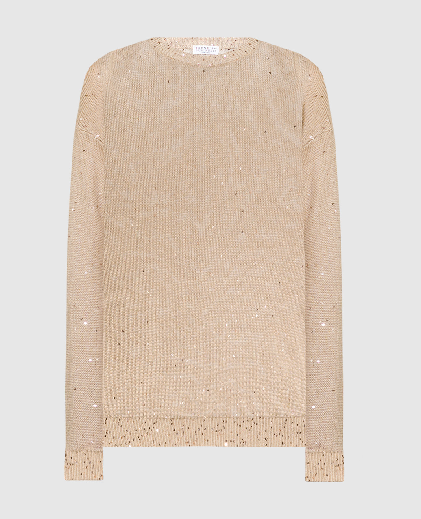 Beige linen and silk sweater with sequins