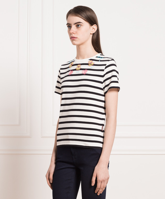 Max & Co TAMAEAT white striped t-shirt with Tamagotchi embroidery TAMAEAT изображение 3