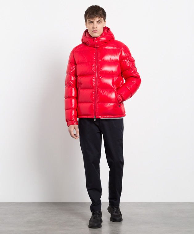 Moncler Красный стеганый пуховик Maya с нашивкой логотипа 1A5360068950 изображение 2