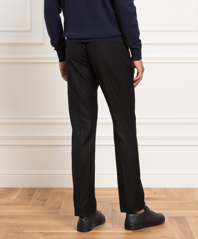 Stefano Ricci Чорні штани з вовни та кашеміру зі шкіряними вставками M8T23B0020T3207 зображення 4