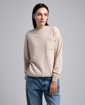 Brunello Cucinelli Бежевый джемпер из кашемира с цепочкой мониль M12186700