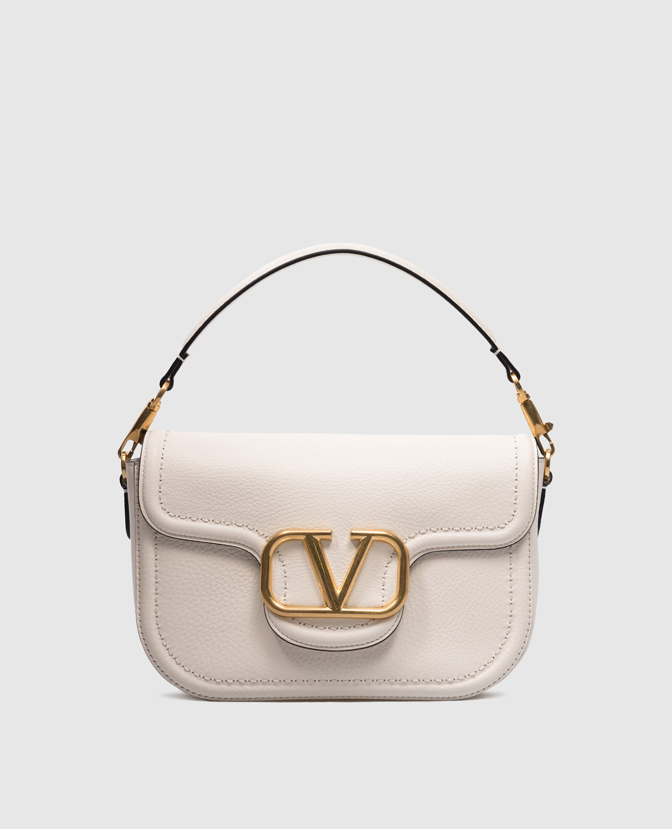 Alltime white leather messenger bag with metallic VLogo Signature logo