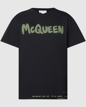 Alexander McQueen Черная футболка с принтом логотипа Graffiti 622104QTAAC