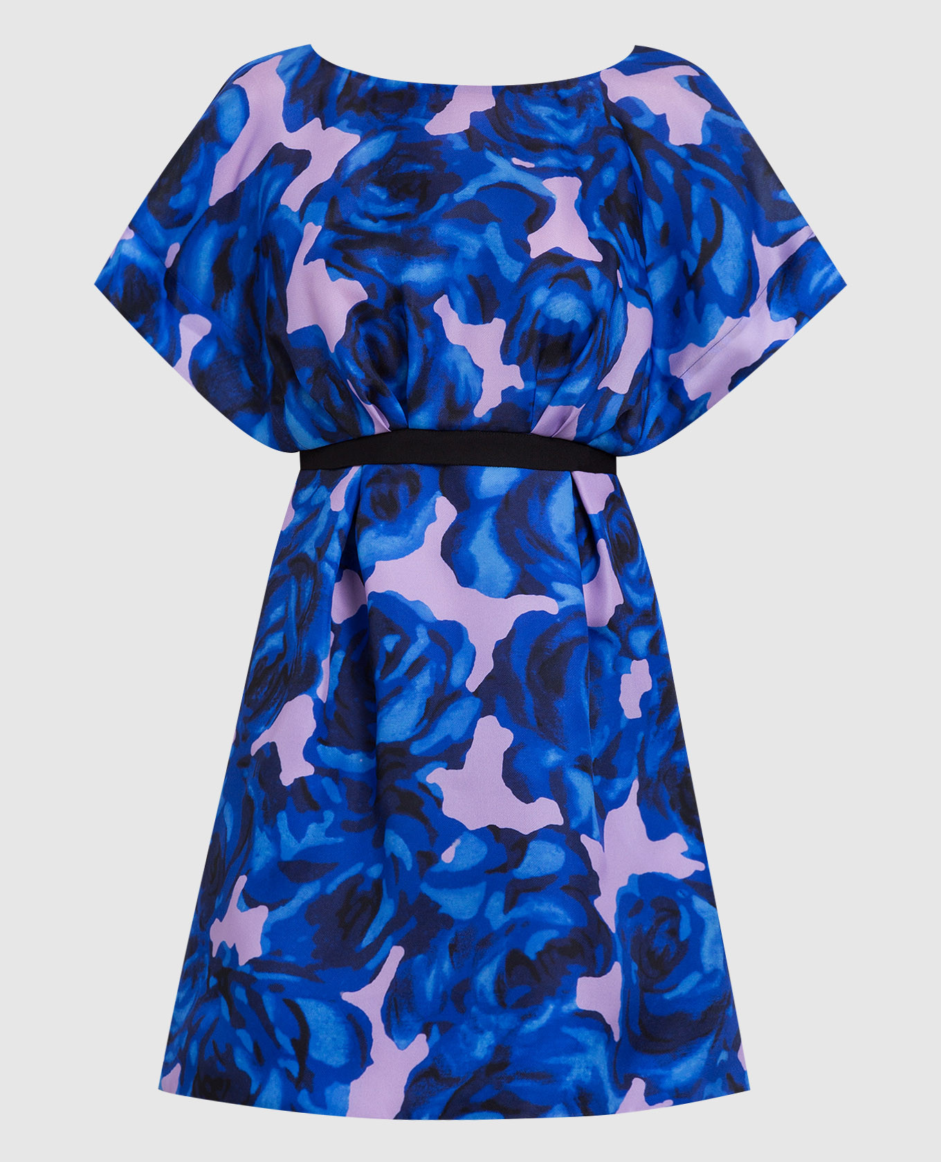 Синее платье мини из шелка в цветочный принт