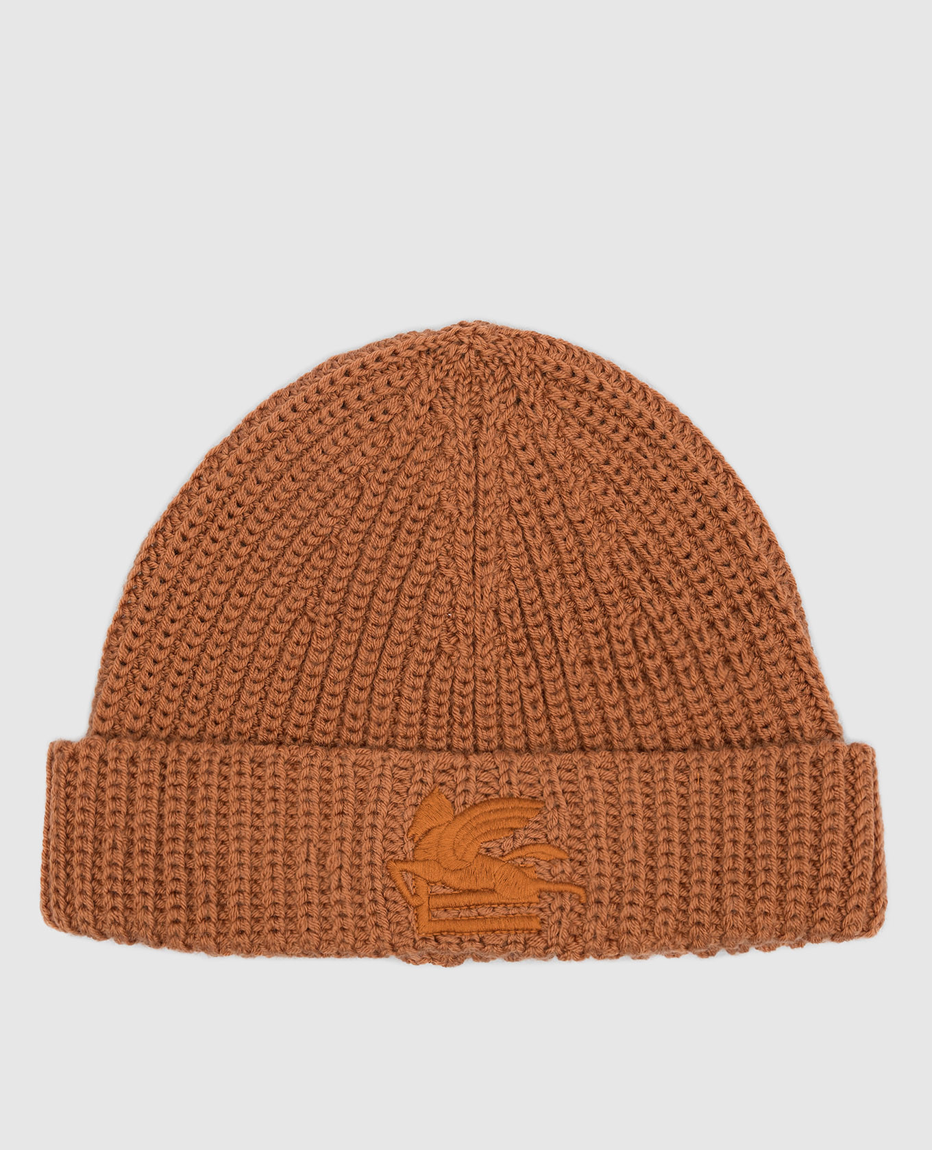 Brown wool cap with logo embroidery