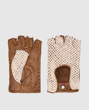 Caridei Коричневые комбинированные перчатки-митенки 7821