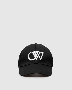 Off-White Чорна кепка з контрастною вишивкою монограми логотипа OMLB052C99FAB003