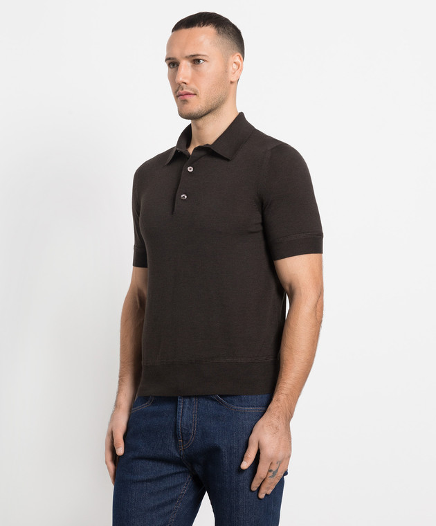 Tom Ford Brown cashmere and silk polo shirt KPS001YMK005S23 изображение 3